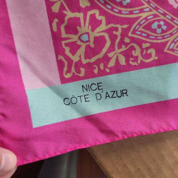 VTG Norma Dori Women's Floral Pink Blue Scarf Cote D'Azur Square - Picture 4 of 8